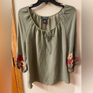 NYCC- Olive green top with embroidery size medium